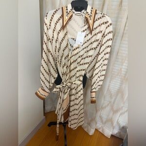 Zimmermann Cream and Brown Chain Print Dress